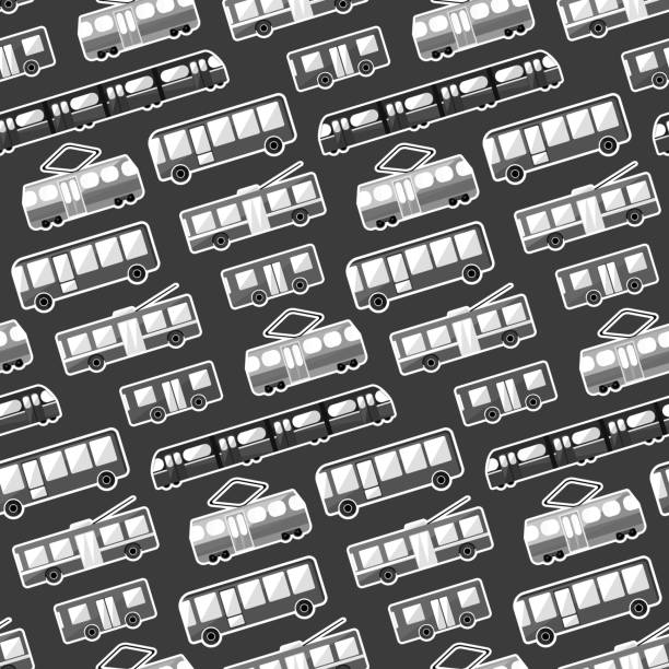 monochromatyczny rysunek płaski wzór transportu miejskiego - bus speed transportation public utility stock illustrations