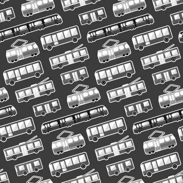 Vector illustration of Monochrome cartoon flat city transport pattern