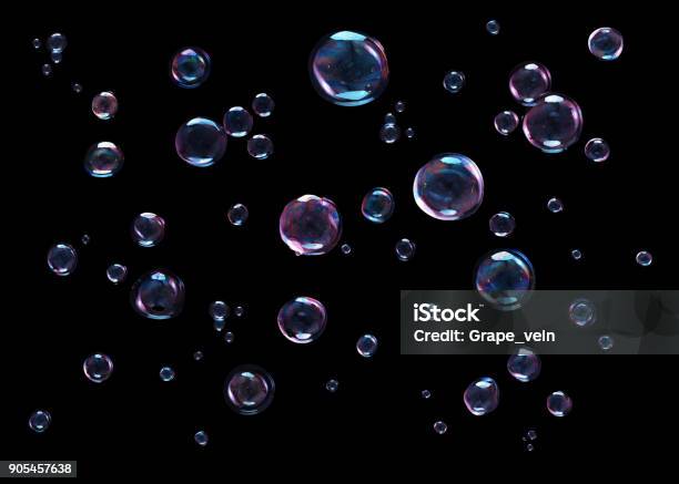 Bubbles On Black Background Stock Photo - Download Image Now - Bubble, Soap Sud, Black Background