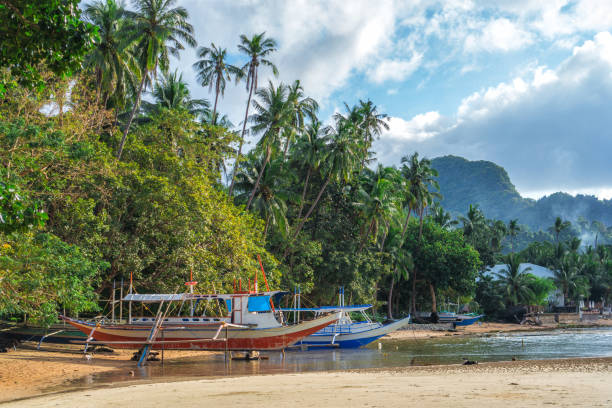 istock Bangka boat is standing on the beach, Philippines 905457712