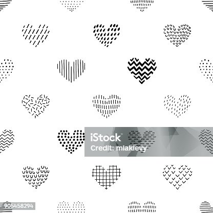 istock Hand drawn seamless heart pattern 905458294
