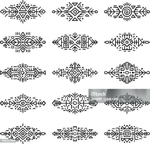 Borders Collection In Ethnic Style Stock Illustration - Download Image Now - Pattern, African Culture, Aztec Civilization