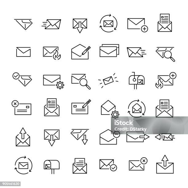 Set Of 36 Mail Thin Line Icons Stock Illustration - Download Image Now - Icon Symbol, Envelope, E-Mail