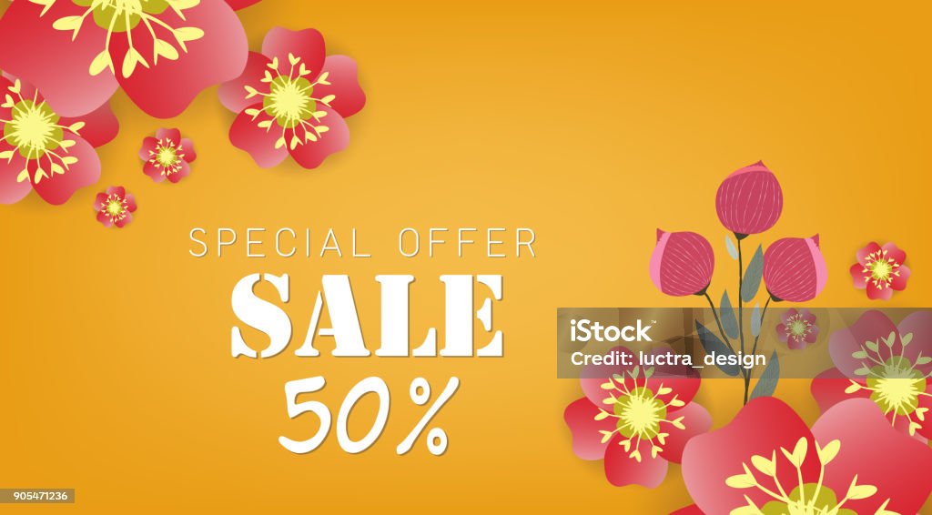 Spring sale banner with paper flowers on a yellow background. Vector illustration. Banner perfect for promotions, magazines, advertising, web sites Animal Markings stock vector