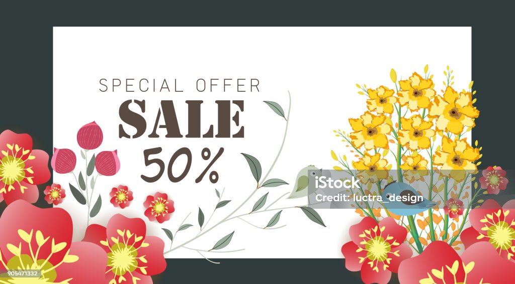 Spring sale banner with paper flowers on a yellow background. Vector illustration. Banner perfect for promotions, magazines, advertising, web sites Animal Markings stock vector