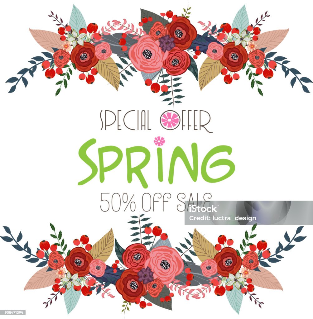 Spring Sale Banner, Sale Poster, Sale Flyer, Sale Vector. 50% Off Animal Markings stock vector