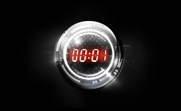 abstrakcyjna futurystyczna technologia tła z koncepcją red digital number timer na szklanej kuli i odliczaniu, ilustracja wektorowa - clock hand clock coding watch stock illustrations