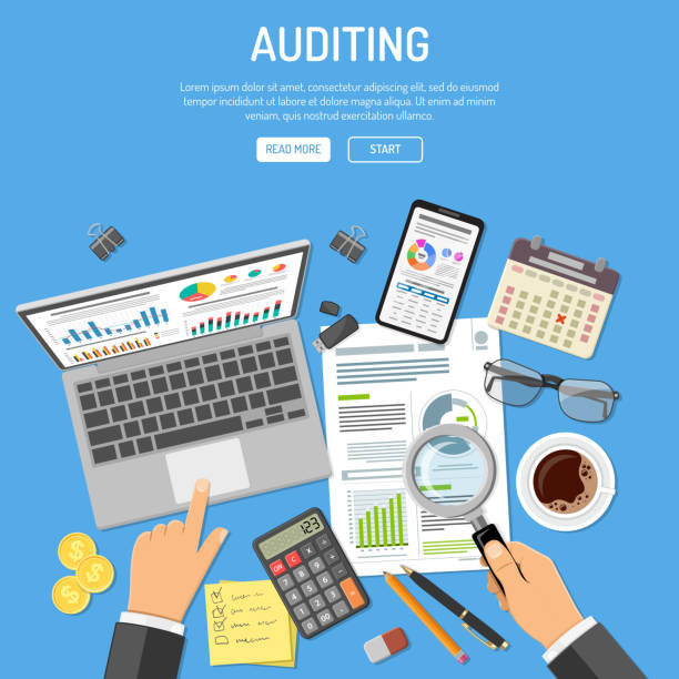 ilustrações de stock, clip art, desenhos animados e ícones de auditing, tax process, accounting concept - tax tax form financial advisor calculator
