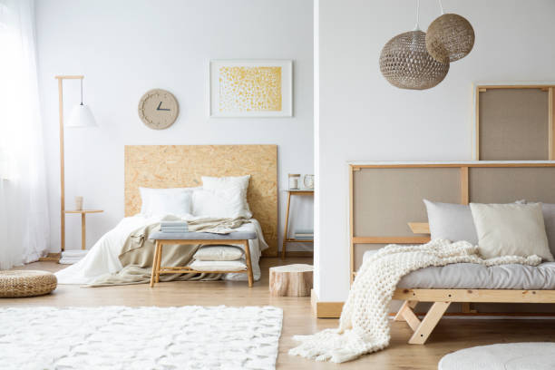 istock Natural bedroom with wooden bedhead 905476818