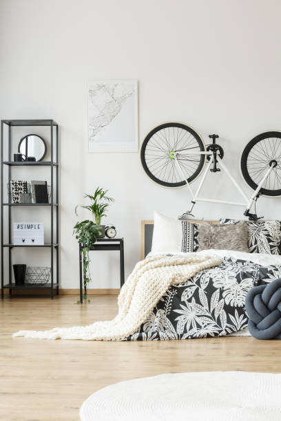 istock Bedroom design with beige blanket 905476822