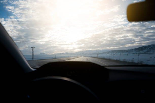 istock Man driving car from rear view 905477314
