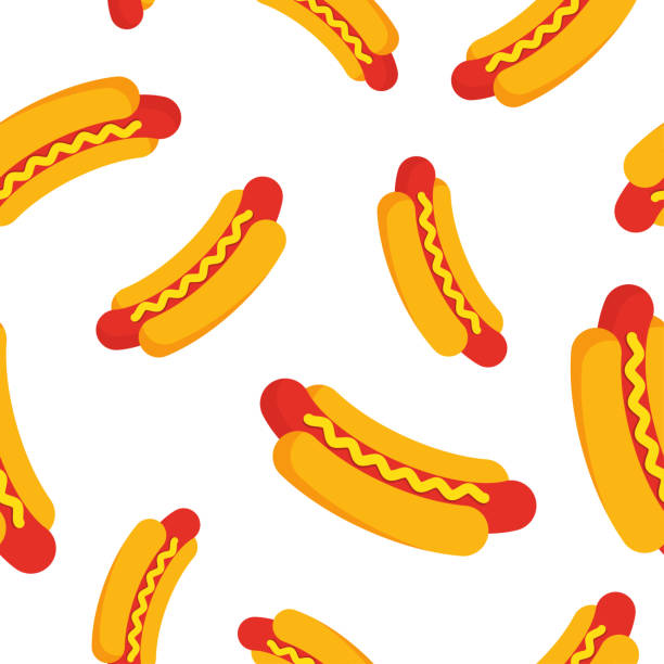 bildbanksillustrationer, clip art samt tecknat material och ikoner med hot dog sömlösa mönster - hotdog