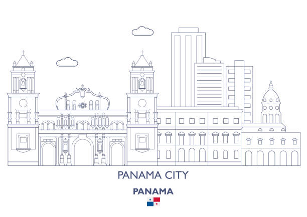 Panama City Skyline, Panama Panama City Linear Skyline, Panama panama illustrations stock illustrations