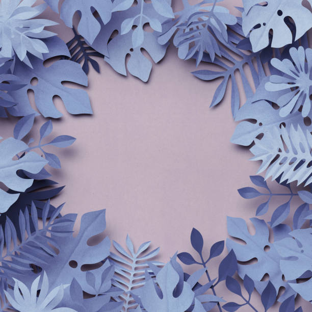 istock 3d render, decorative paper jungle leaves, paper texture, blank frame, tropical nature 905487744