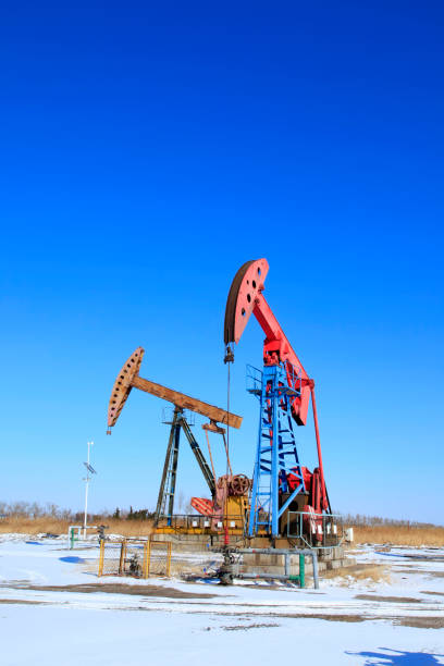 istock Oil field, oil pump in the work 905489916