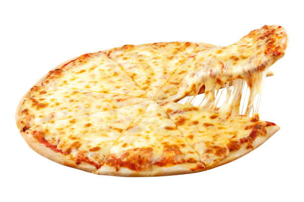 Pizza Margarita with mozzarella cheese, basil and tomato, template for your design and menu of restaurant, isolated white background.