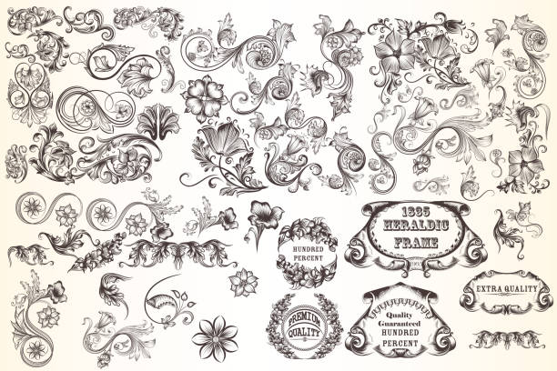 illustrazioni stock, clip art, cartoni animati e icone di tendenza di enorme set di elementi decorativi vettoriali per il design - ninnolo