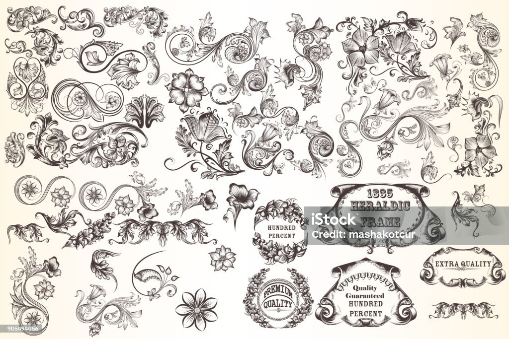 Huge set  of vector decorative elements for design Christmas Ornament stock vector