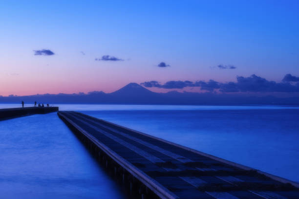 View of Mt. Fuji Beyond the Pier at Hojo Beach, Tateyama City, Chiba Pref.