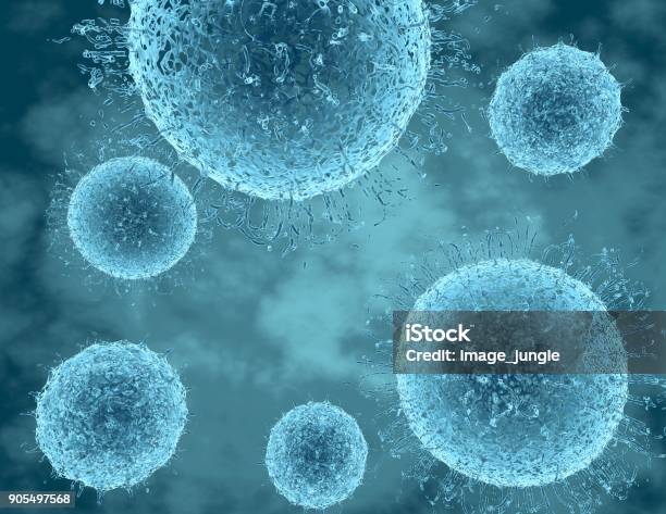 Azul Virus Las Células De La Enfermedad Viral Resumen Ilustración 3d Foto de stock y más banco de imágenes de Gripe