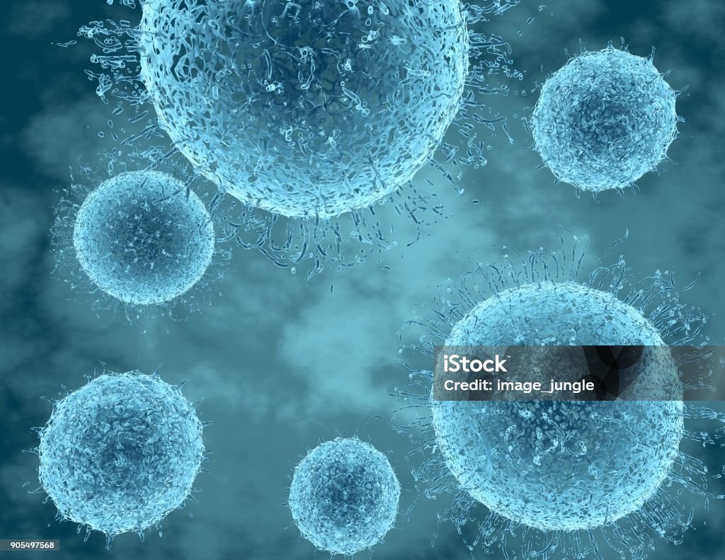 Blue viruses, viral disease cells abstract 3d illustration. Flu Virus Stock Photo