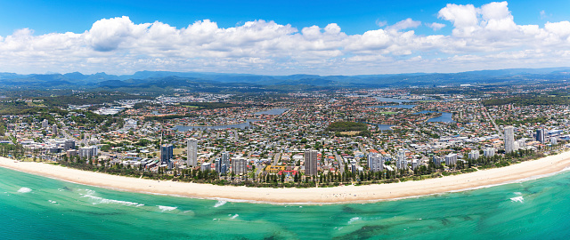 Panoramic view of sunny Burleigh Heads on the Gold Coast, Queensland Australia