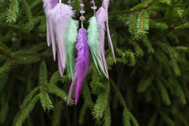 istock Handmade dream catcher with feathers threads and beads rope hanging 905508426