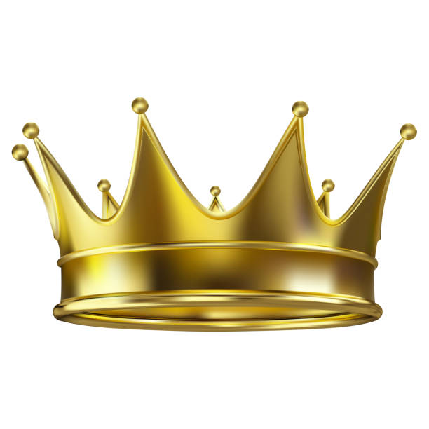 Colored realistic royal crown of gold Colored realistic royal crown of gold. Royal gold crown shining realistic images set on white background closeup isolated vector illustration gold metal clipart stock illustrations