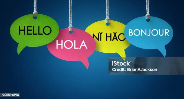 Foreign Language Communication Speech Bubbles Stock Photo - Download Image Now - Language, Talking, Translation