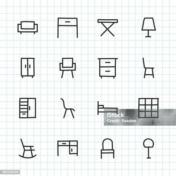 Furniture Icon Hand Drawn Series Stock Illustration - Download Image Now - Furniture, Icon Set, Sketch