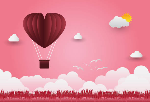 istock Valentine's day balloons in a heart shaped flying over grass view background, paper art style. vector illustrator 905524716