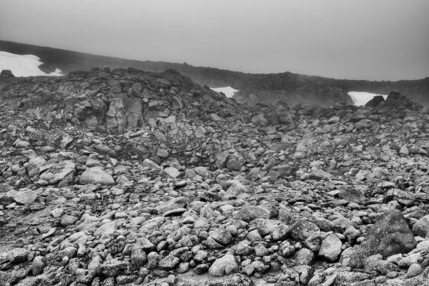 Volcanic boulder in Iceland, highland, Kerlingarfjöll, black and white