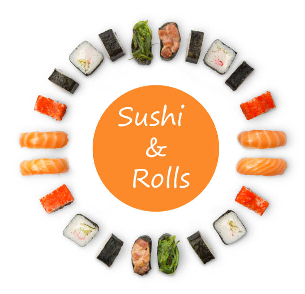 istock Set of sushi, maki and rolls isolated on white background 905535720