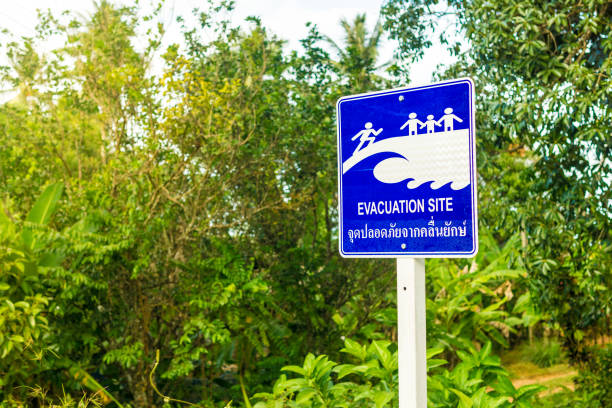 istock Evacuation Site Tsunami Earthquake Disaster Warning Sign 905536056