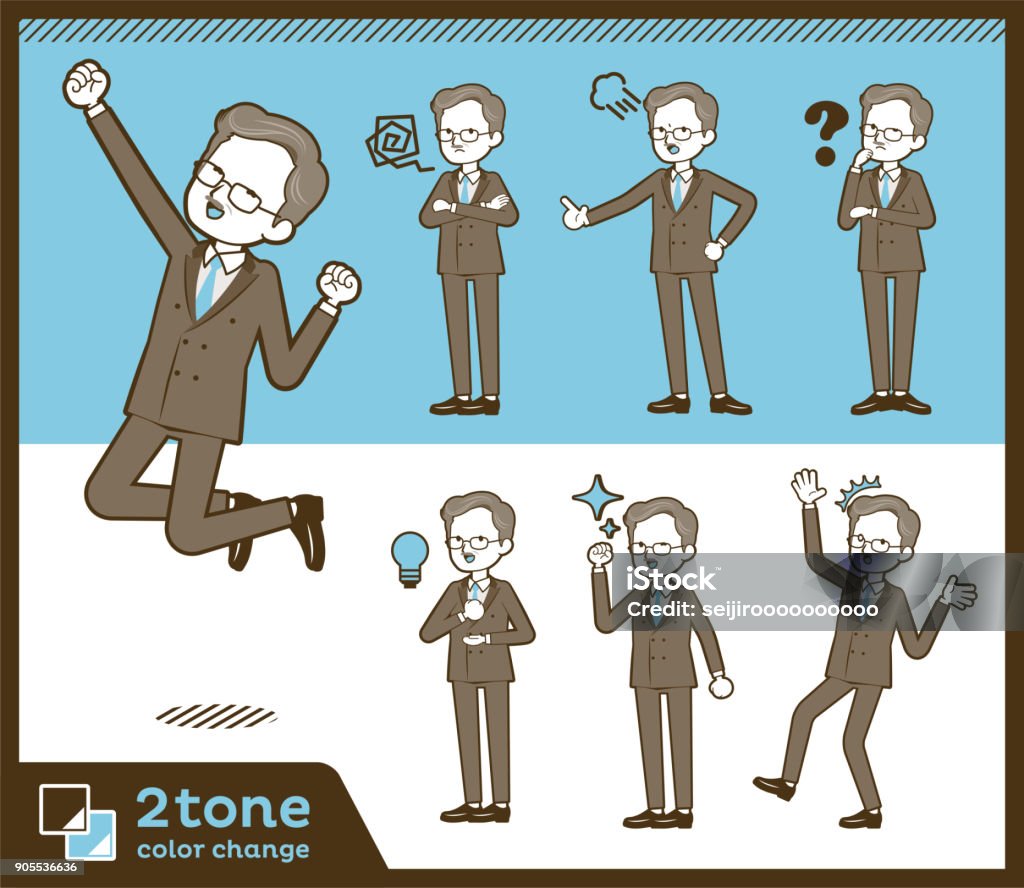 2tone type Double suit old men_set 01 Adult stock vector