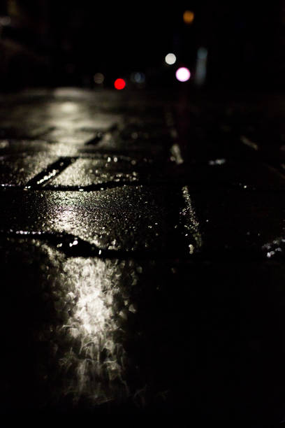 istock Wet sidewalk in night Sofia, Bulgaria 905536920