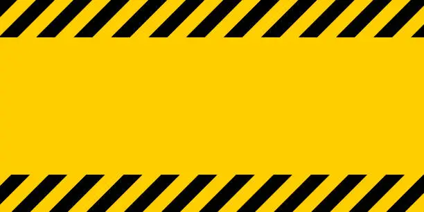 Vector illustration of Black and yellow warning line striped rectangular background, yellow and black stripes on the diagonal