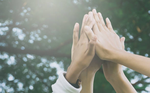 istock Team work and together concept, Hand of people high five for tag team 905540880