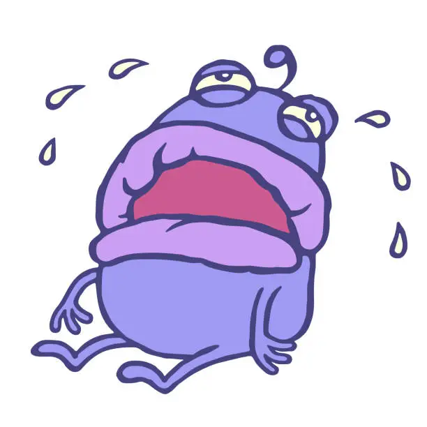 Vector illustration of unhappy purple monster pours tears