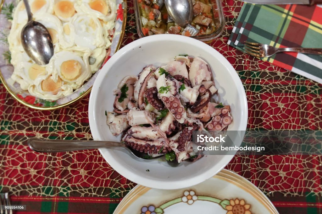 Octopus dish with italian food salad Campania Stock Photo