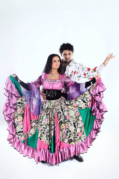 Gypsy dance pair.Gypsy dance.a dance show.the national costume.ethnic culture.the photo with blank space for text