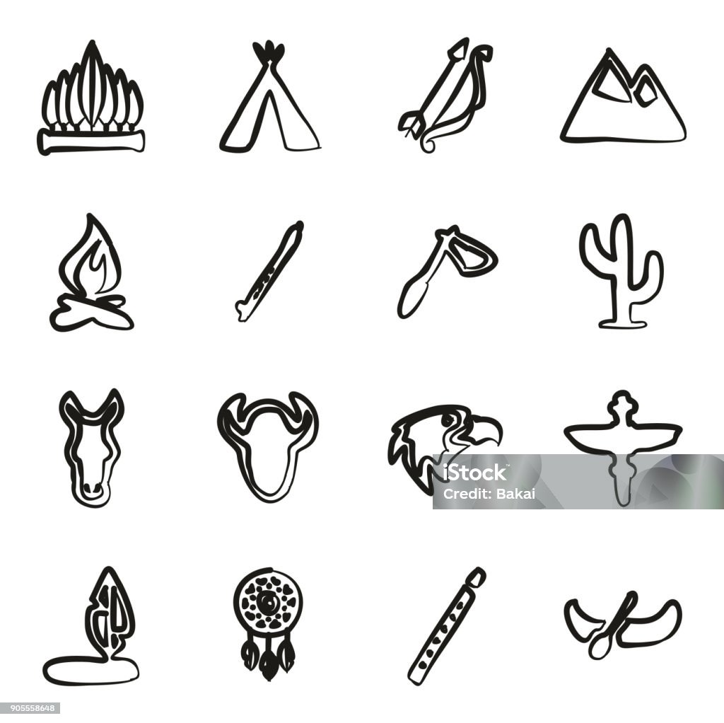 Native American Icons Freehand This image is a vector illustration and can be scaled to any size without loss of resolution. Symbols Of Peace stock vector