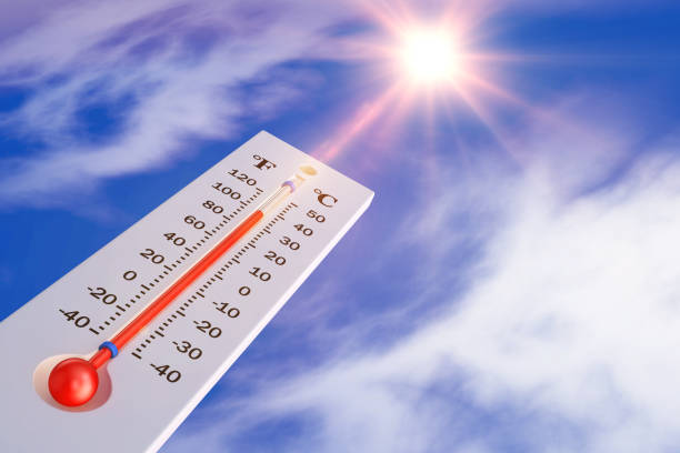 온도계와 태양 - heat heat wave thermometer summer 뉴스 사진 이미지
