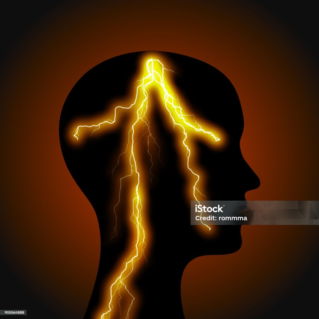 head with lightning Silhouette of a man's head with lightning. Lightning Stock Photo