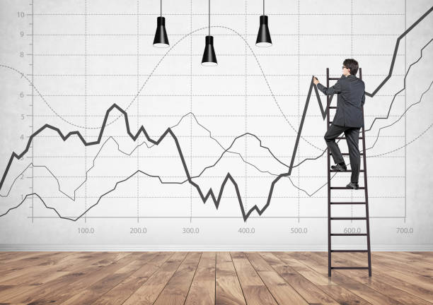 istock Businessman on a ladder with a marker, graphs 905567362