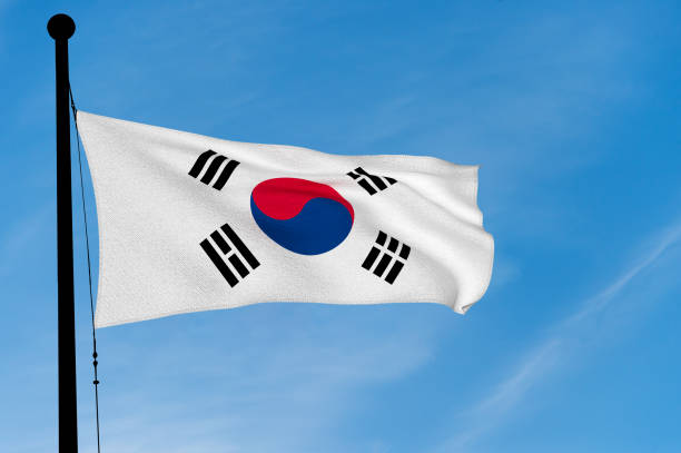 istock South Korea Flag waving over blue sky (digitally generated image) 905576002