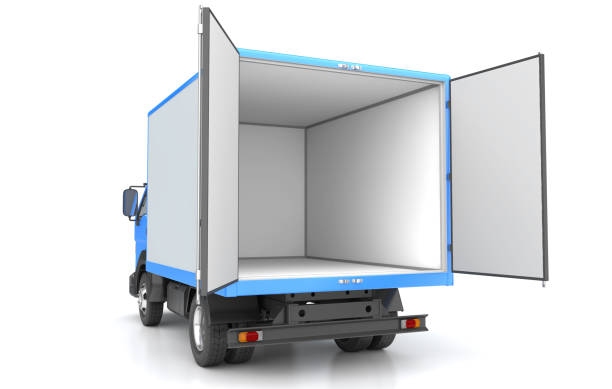 Classic italian tricycle\nBlue\nTricycle delivery van\nSide view\nIsolated on white.