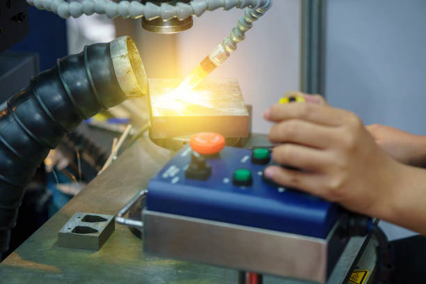 istock Laser welding process in close-up scene. Mold repairing process. 905580100
