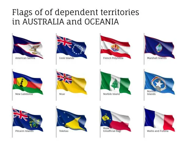 Vector illustration of Flags dependent territories Australia and Oceania