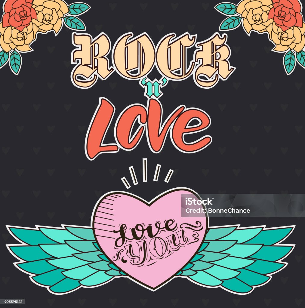 Rock N Love Poster For Valentines Day With Old School Elements ...